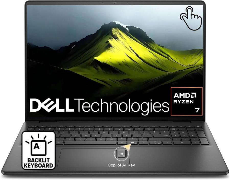 Notebook DELL 16 RYZEN AI 7 250, 32Gb RAM DDR5, SSD NVMe 2Tb, 16" FHD+ TOUCHSCREEN