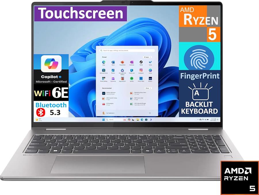 Notebook LENOVO YOGA 7 2-1 RYZEN 5 8640HS, 8Gb RAM DDR5, 512Gb SSD, 14" TOUCHSCREEN